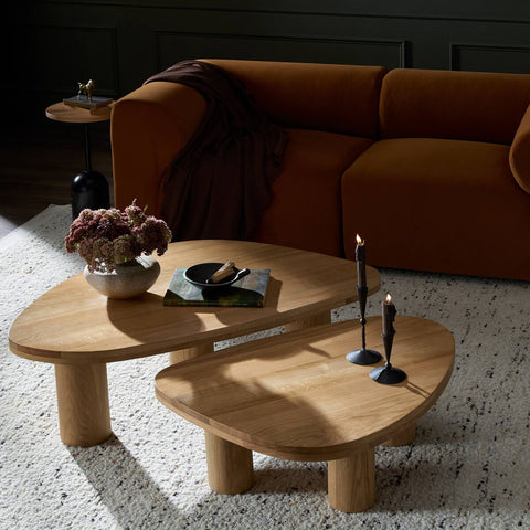 Turned Pillar Natural Oak Nesting Coffee Tables