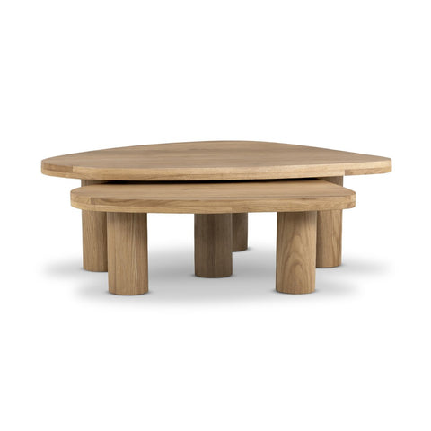 Turned Pillar Natural Oak Nesting Coffee Tables