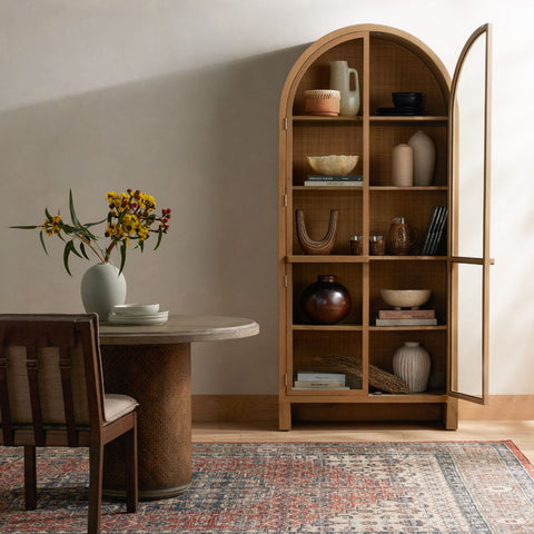 Arched Mindi Cabinet, Cane Backing - Sage InteriorsFHCabinet