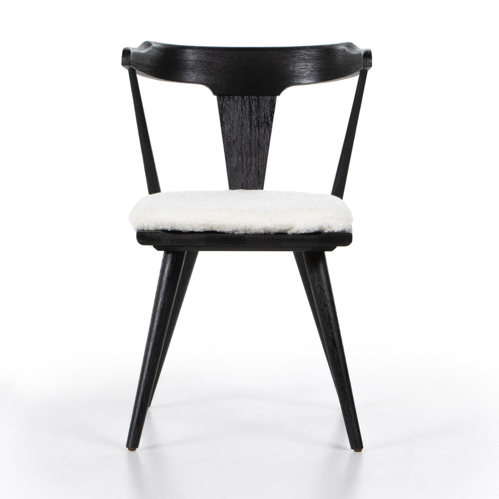 Aster Farmhouse Dining Chair, Black Oak with Sheepskin Cushion - Sage InteriorsFH