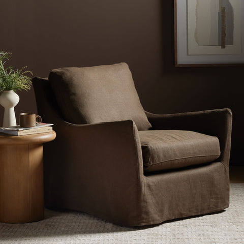 Belgian Linen™ Slipcover Swivel Chair, Brussels Coffee - Sage InteriorsFHAccent Chair