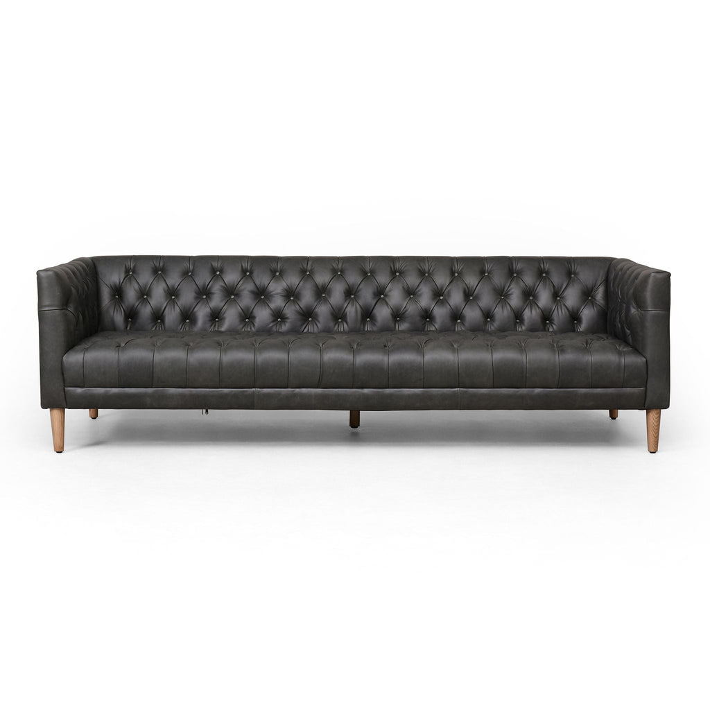 Black Carnegie Leather Sofa 90", Natural Washed Ebony - Sage InteriorsFH