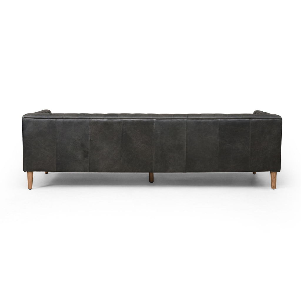 Black Carnegie Leather Sofa 90", Natural Washed Ebony - Sage InteriorsFH