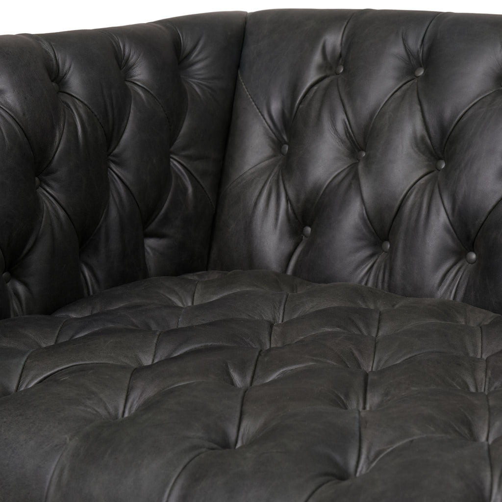 Black Carnegie Leather Sofa 90", Natural Washed Ebony - Sage InteriorsFH