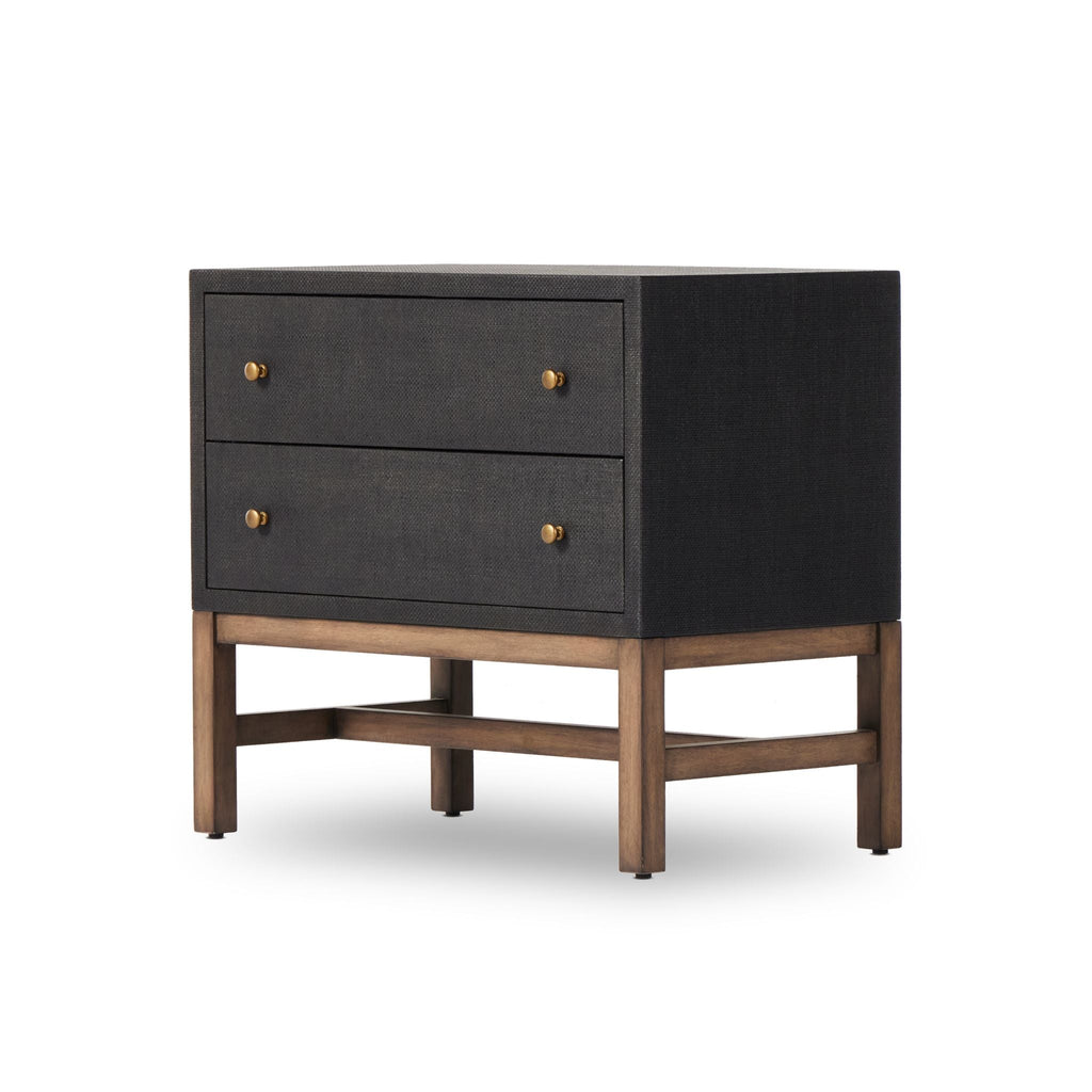 Black Raffia & Mahogany Nightstand - Sage InteriorsFH