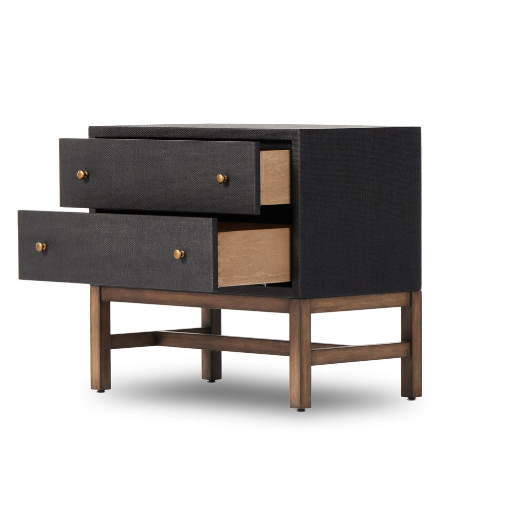 Black Raffia & Mahogany Nightstand - Sage InteriorsFH