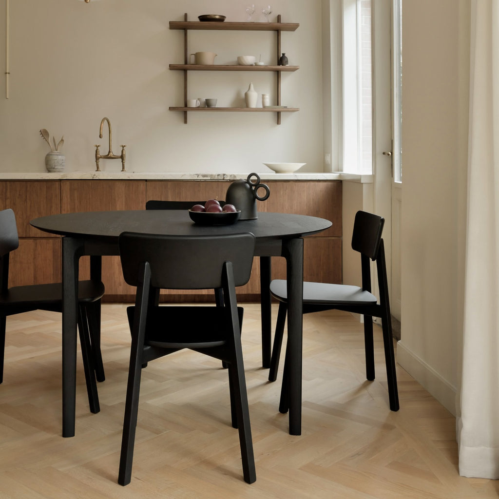 Bok Round Extendable Dining Table, Oak Black - Sage InteriorsEthnicraftDining Table