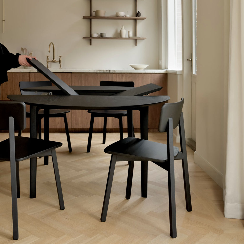 Bok Round Extendable Dining Table, Oak Black - Sage InteriorsEthnicraftDining Table