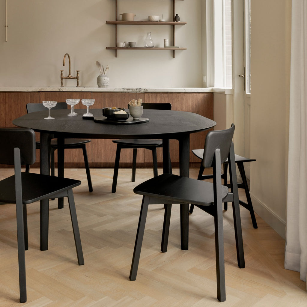 Bok Round Extendable Dining Table, Oak Black - Sage InteriorsEthnicraftDining Table