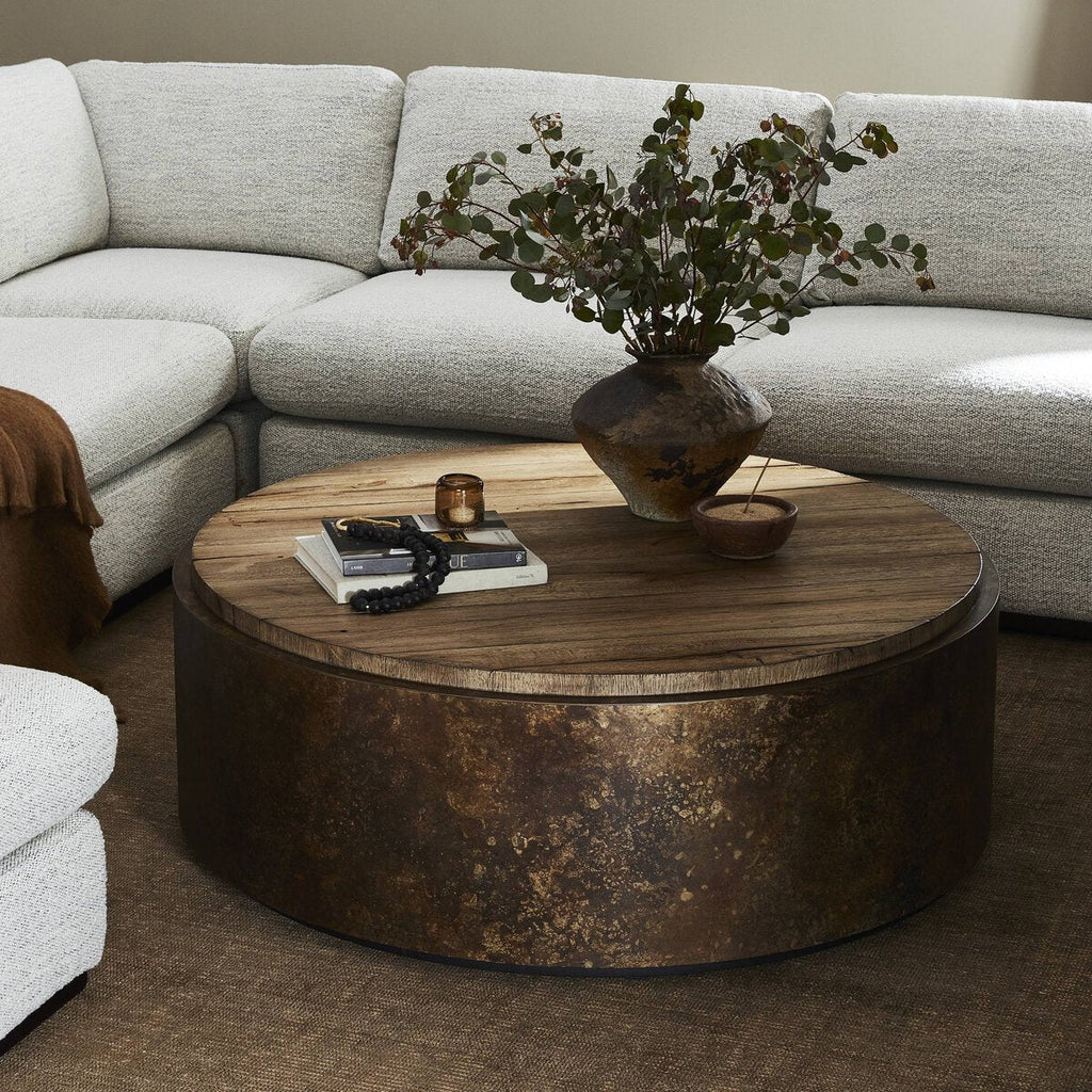 Burnt Bleached Oak Drum Coffee Table - Sage InteriorsFour HandsCoffee Table