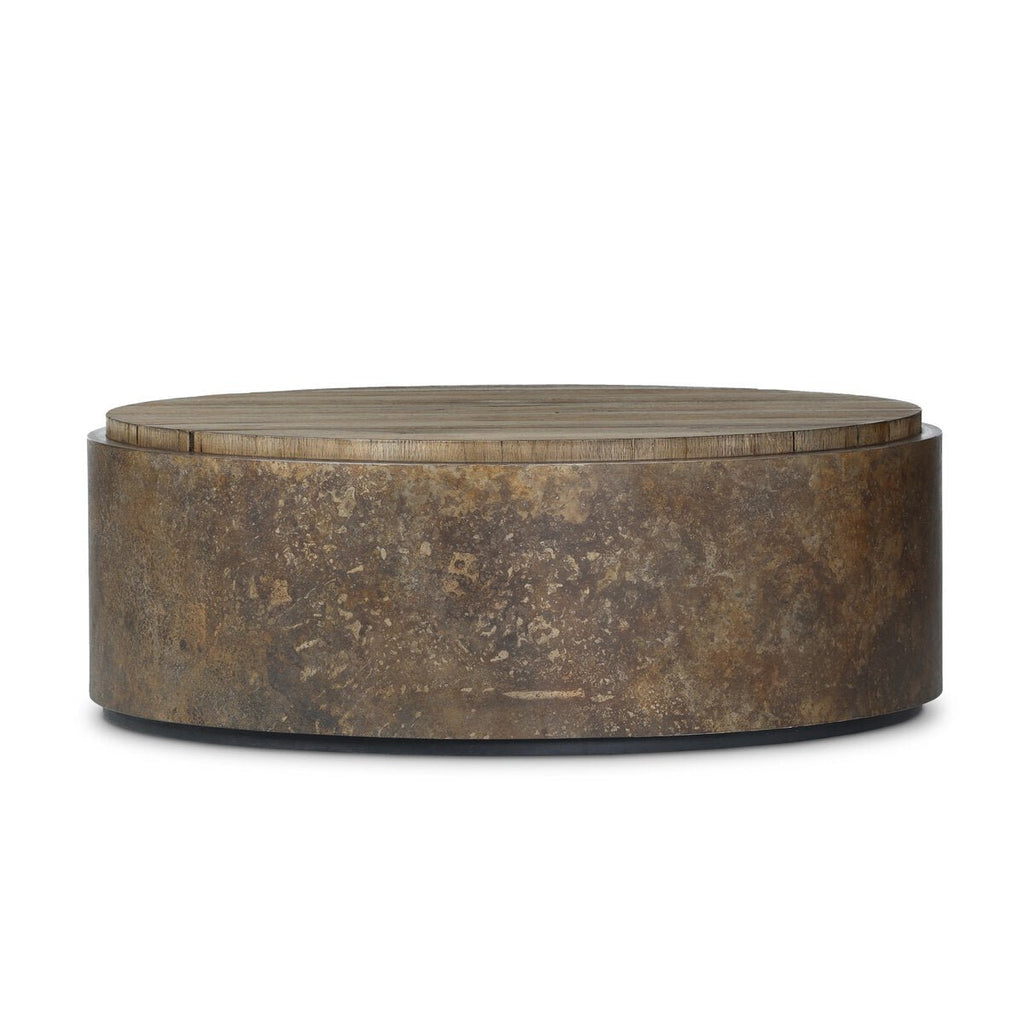 Burnt Bleached Oak Drum Coffee Table - Sage InteriorsFour HandsCoffee Table