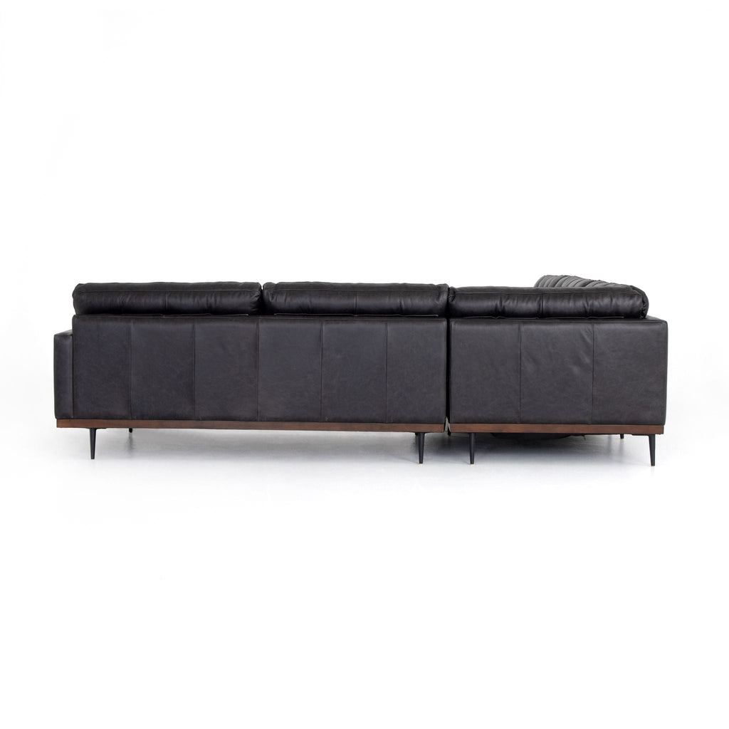 Button Perfection 3 Piece Sectional, Black Leather - Sage InteriorsFH