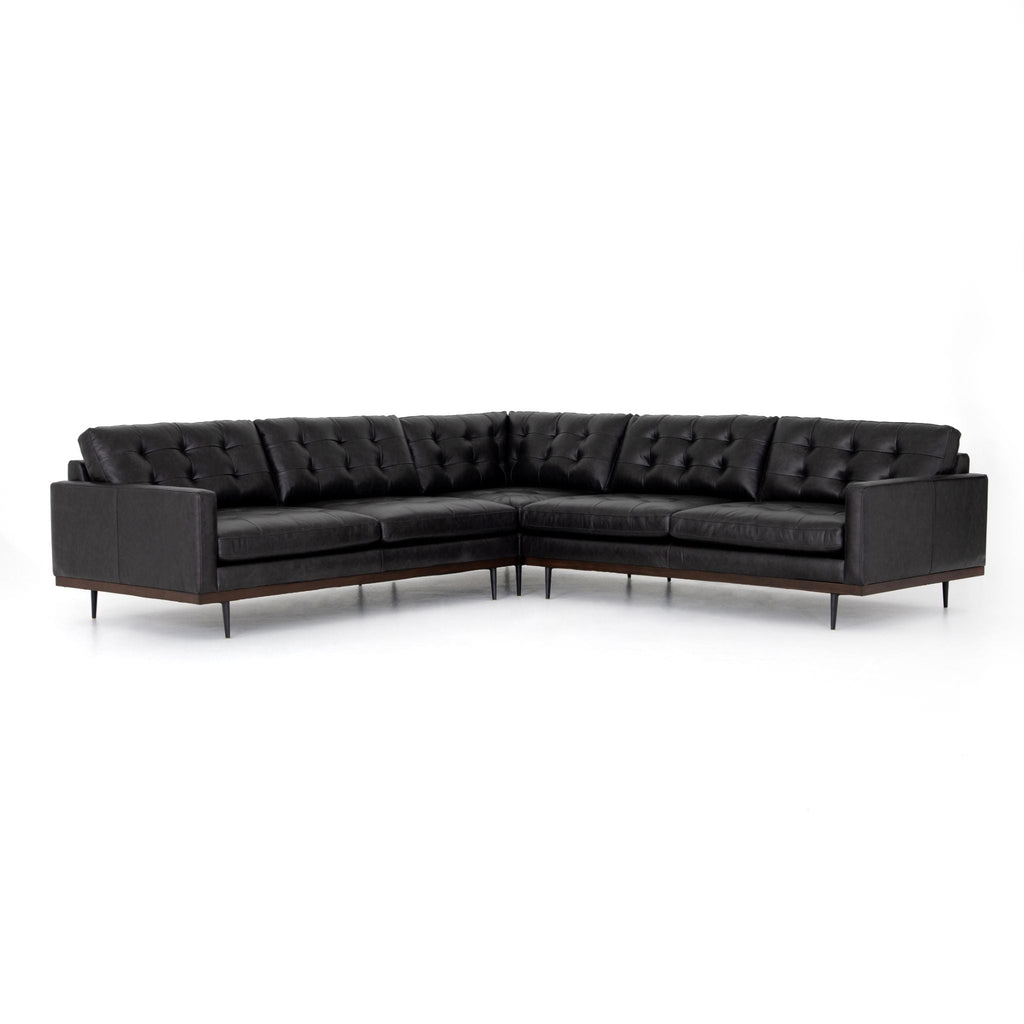 Button Perfection 3 Piece Sectional, Black Leather - Sage InteriorsFH