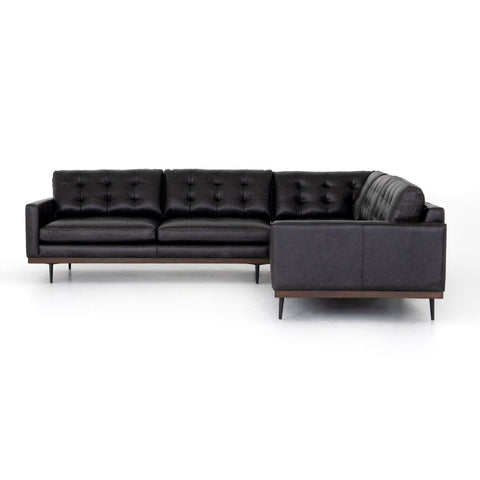 Button Perfection 3 Piece Sectional, Black Leather - Sage InteriorsFH