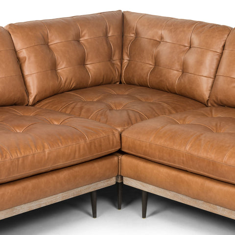 Button Perfection 3 Piece Sectional, Butterscotch Leather - Sage InteriorsFH