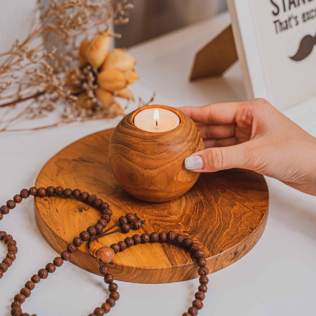 Candle Holder, Handmade Teak Wood, Small - Sage InteriorsRainforest BowlsDecor