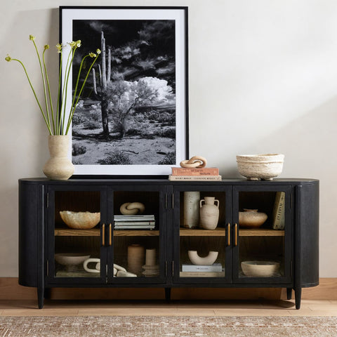 Drifted Oak Rounded Sideboard, Matte Black - Sage InteriorsFHBuffets & Sideboards