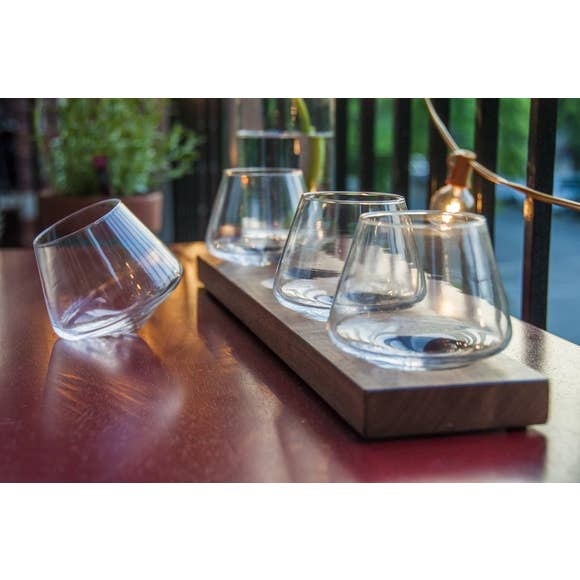 Flight of Hand Blown Glasses on Walnut Stand - Sage InteriorsSwoon Living