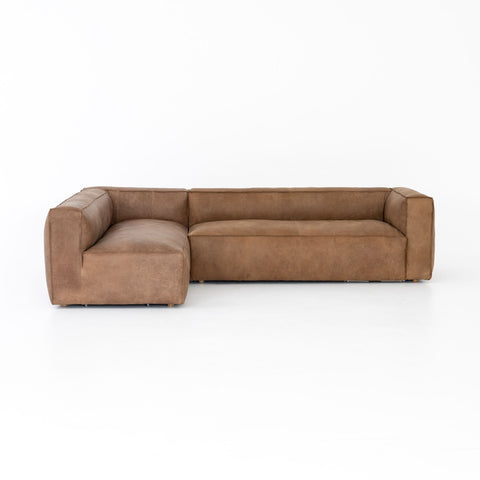 Lecco Sectional, Natural Washed Leather Reverse Stitch - Sage InteriorsFHsofa