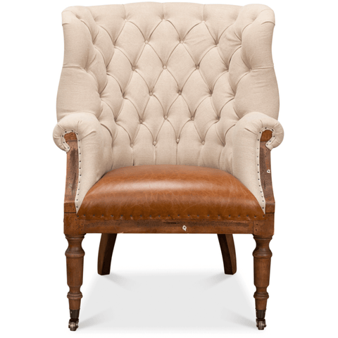 Linen, cuba brown leather and burlap cigar chair - Sage InteriorsSarreidAccent Chair