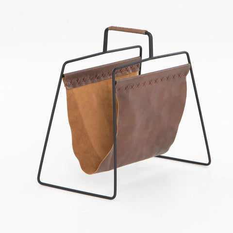 Magazine Rack, Patina Brown Leather - Sage InteriorsFH