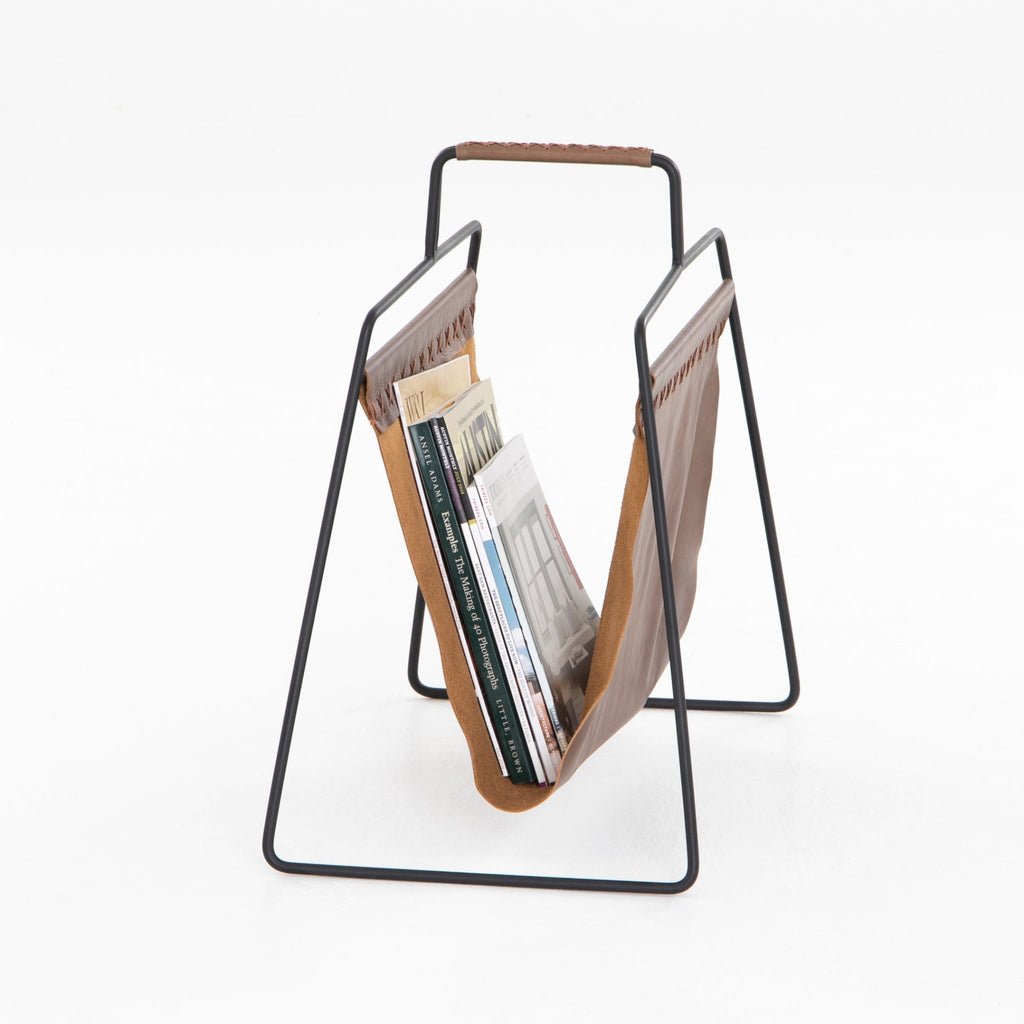 Magazine Rack, Patina Brown Leather - Sage InteriorsFH