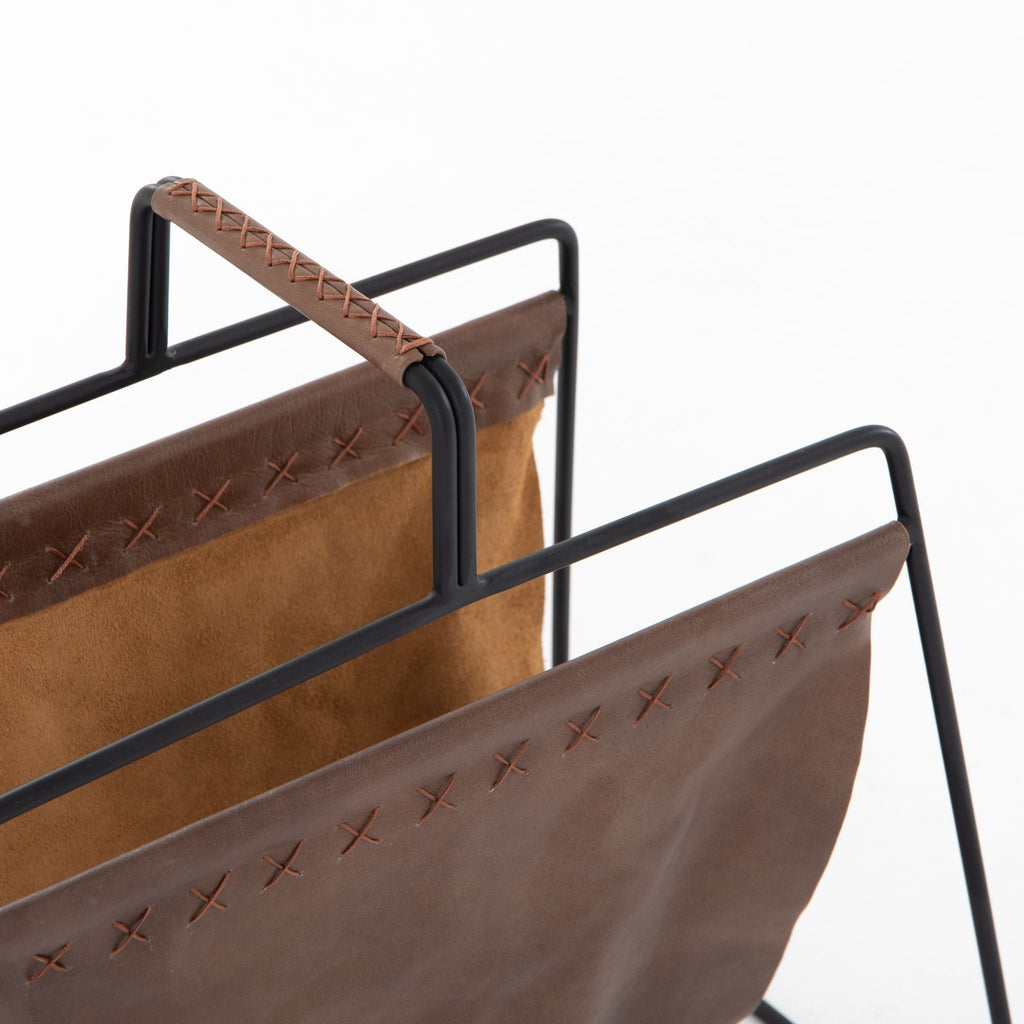 Magazine Rack, Patina Brown Leather - Sage InteriorsFH