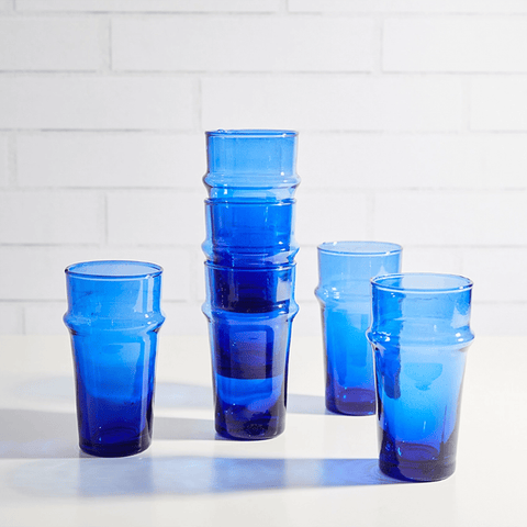 Moroccan Beldi Blue Glassware - Set of 6 - Sage Interiorsverve cultureglassware