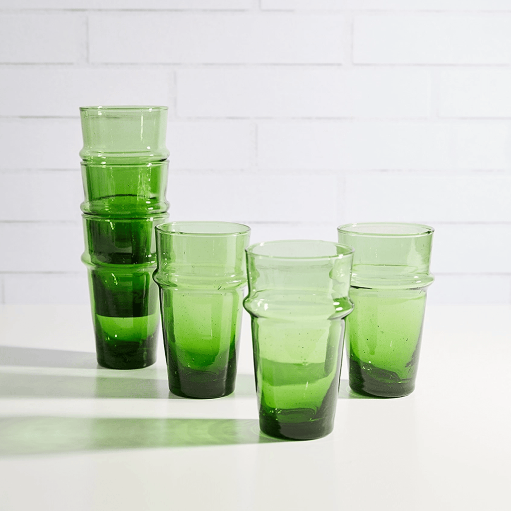 Moroccan Beldi Green Glassware - Set of 6 - Sage Interiorsverve cultureglassware