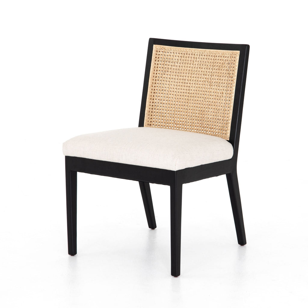 Natural Cane Armless Dining Chair, Brushed Ebony Savile Flax - Sage InteriorsFH