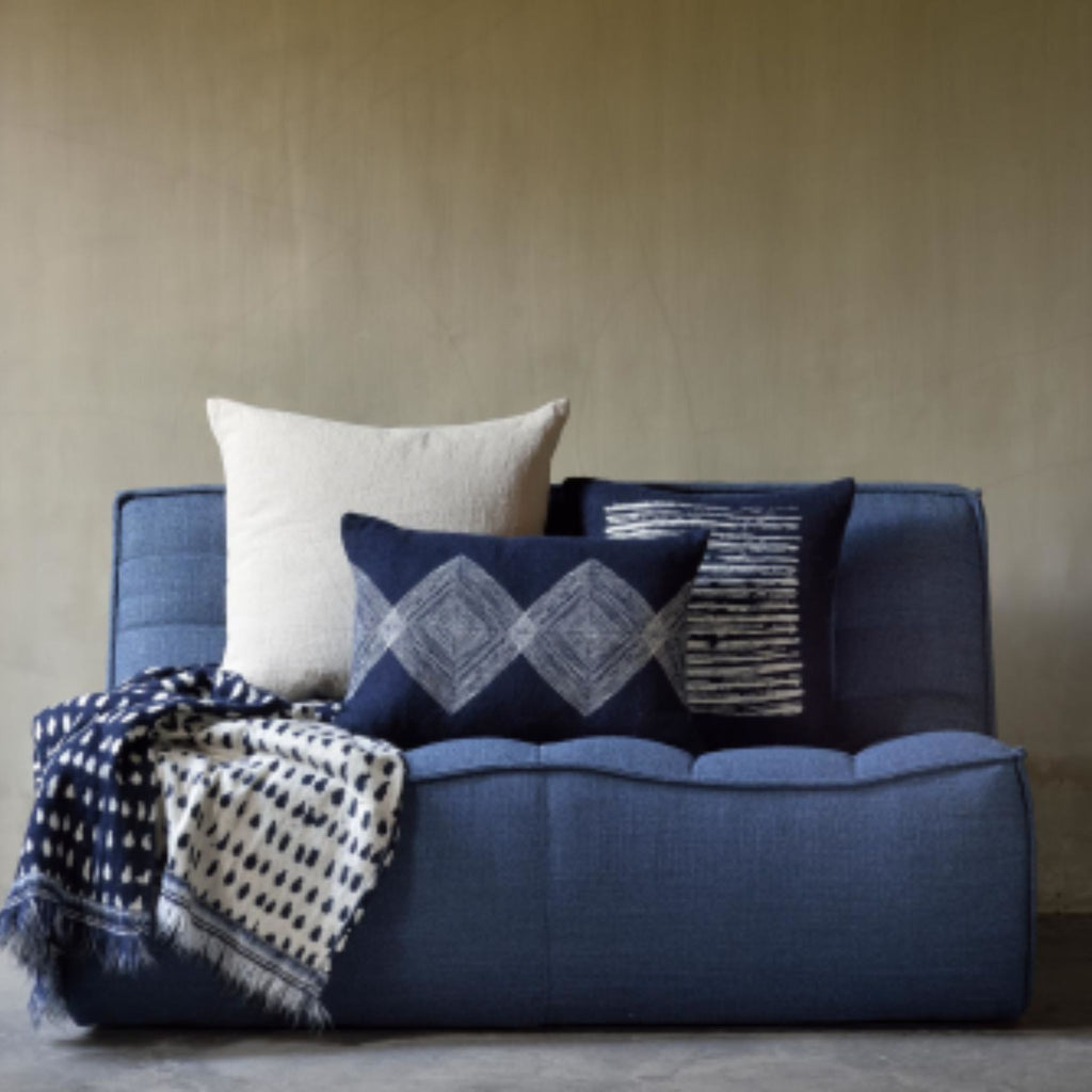 Navy Linear Diamonds Cushion - Sage InteriorsethnicraftCushion