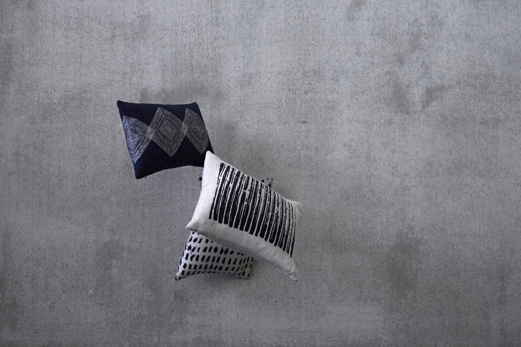 Navy Linear Diamonds Cushion - Sage InteriorsethnicraftCushion