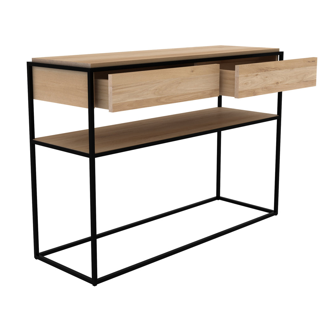 Oak Monolit console - 2 drawers - black - FSC 48 x 16 x 33 - Sage Interiorsethnicraft