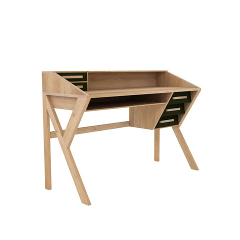 Oak Origami desk - black - 5 drawers - Sage Interiorsethnicraft