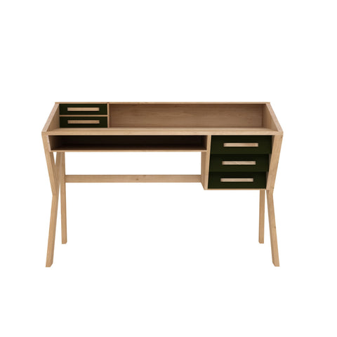 Oak Origami desk - black - 5 drawers - Sage Interiorsethnicraft