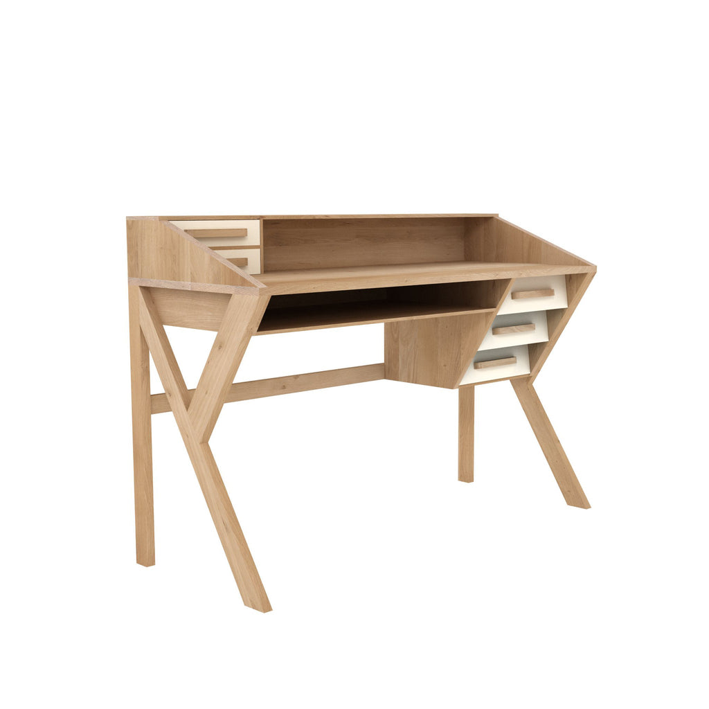 Oak Origami desk - black - 5 drawers - Sage Interiorsethnicraft