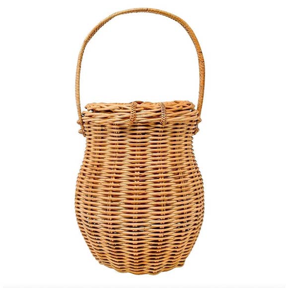 Phoebe Honeypot Bag - Rattan Handle - Sage Interiorspoppy + sage