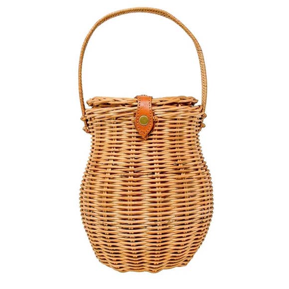 Phoebe Honeypot Bag - Rattan Handle - Sage Interiorspoppy + sage