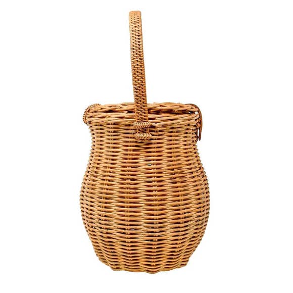 Phoebe Honeypot Bag - Rattan Handle - Sage Interiorspoppy + sage