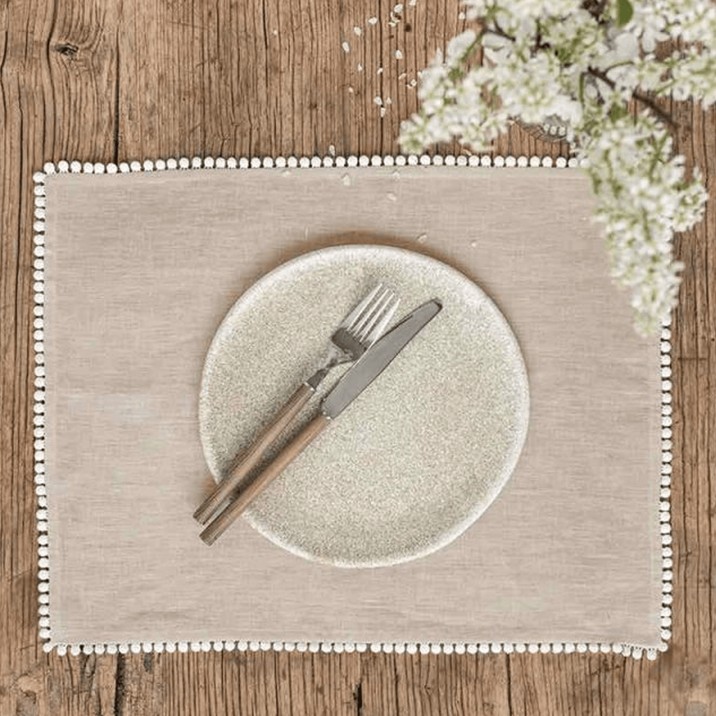 Pom Pom Trim Linen Placemat, Set of 2 - Sage InteriorsMagic Linen