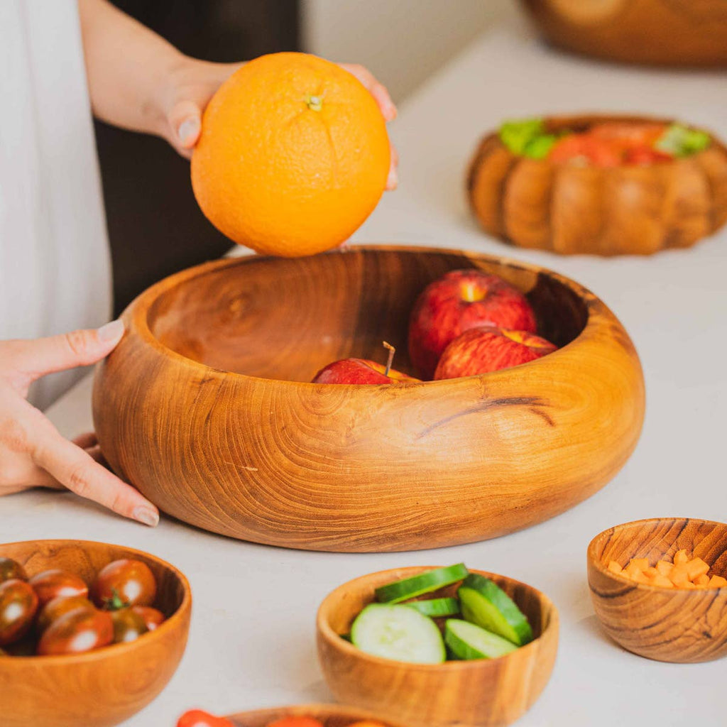 Salad Serving Bowl, Handmade Teak Wood, Rounded - Sage InteriorsRainforest BowlsDecor