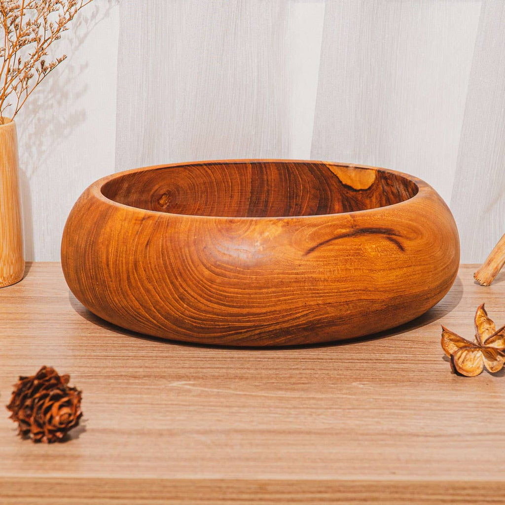 Salad Serving Bowl, Handmade Teak Wood, Rounded - Sage InteriorsRainforest BowlsDecor