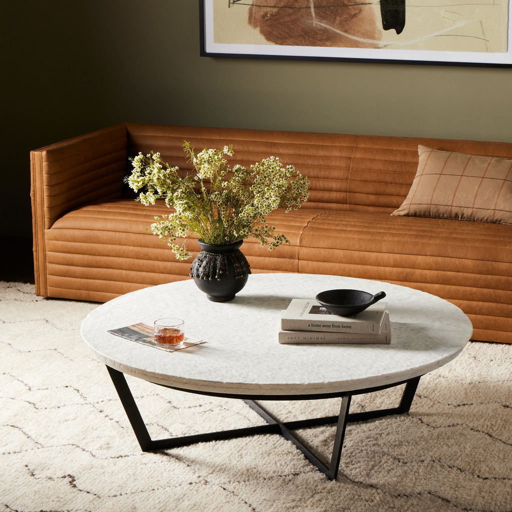 Silas Coffee Table, Sandblasted White Marble - Sage InteriorsFH