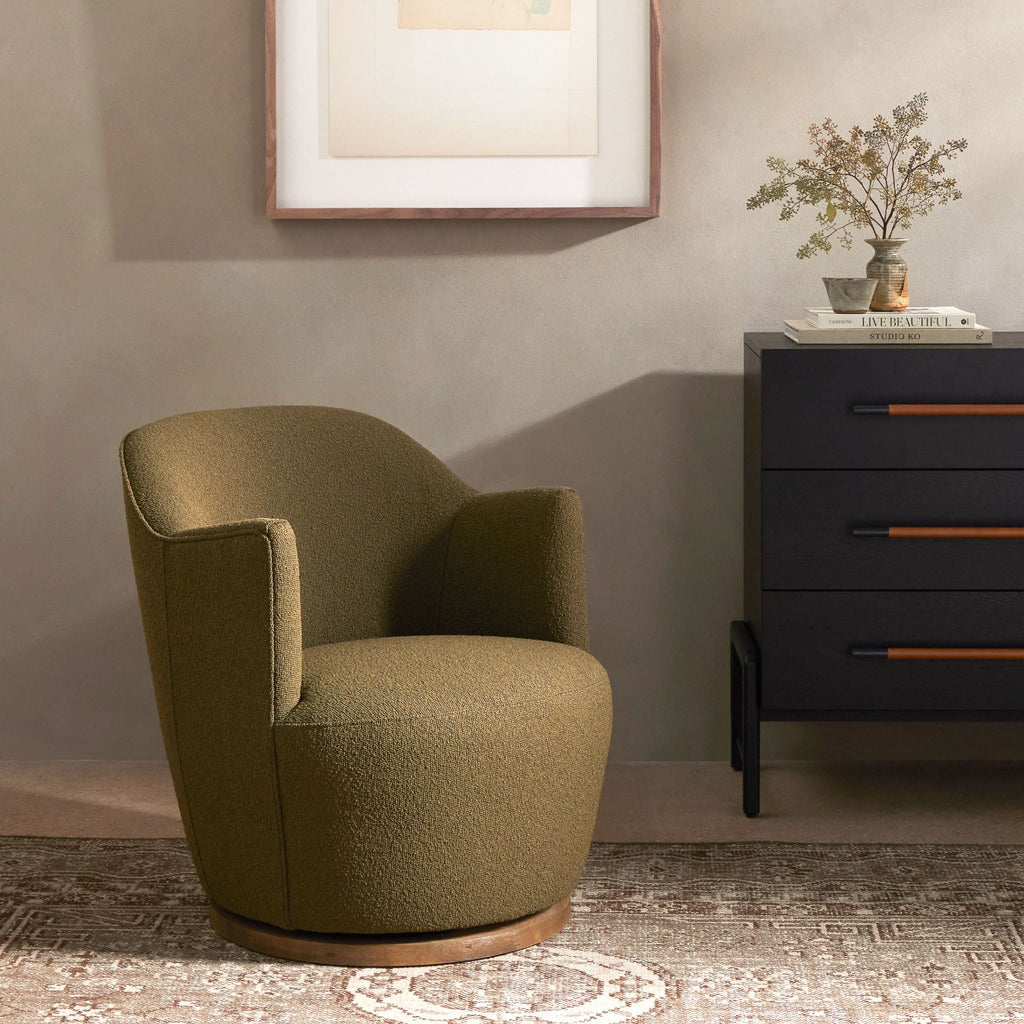 Small Drum Swivel Chair, Fiqa Boucle Olive - Sage InteriorsFHAccent Chair