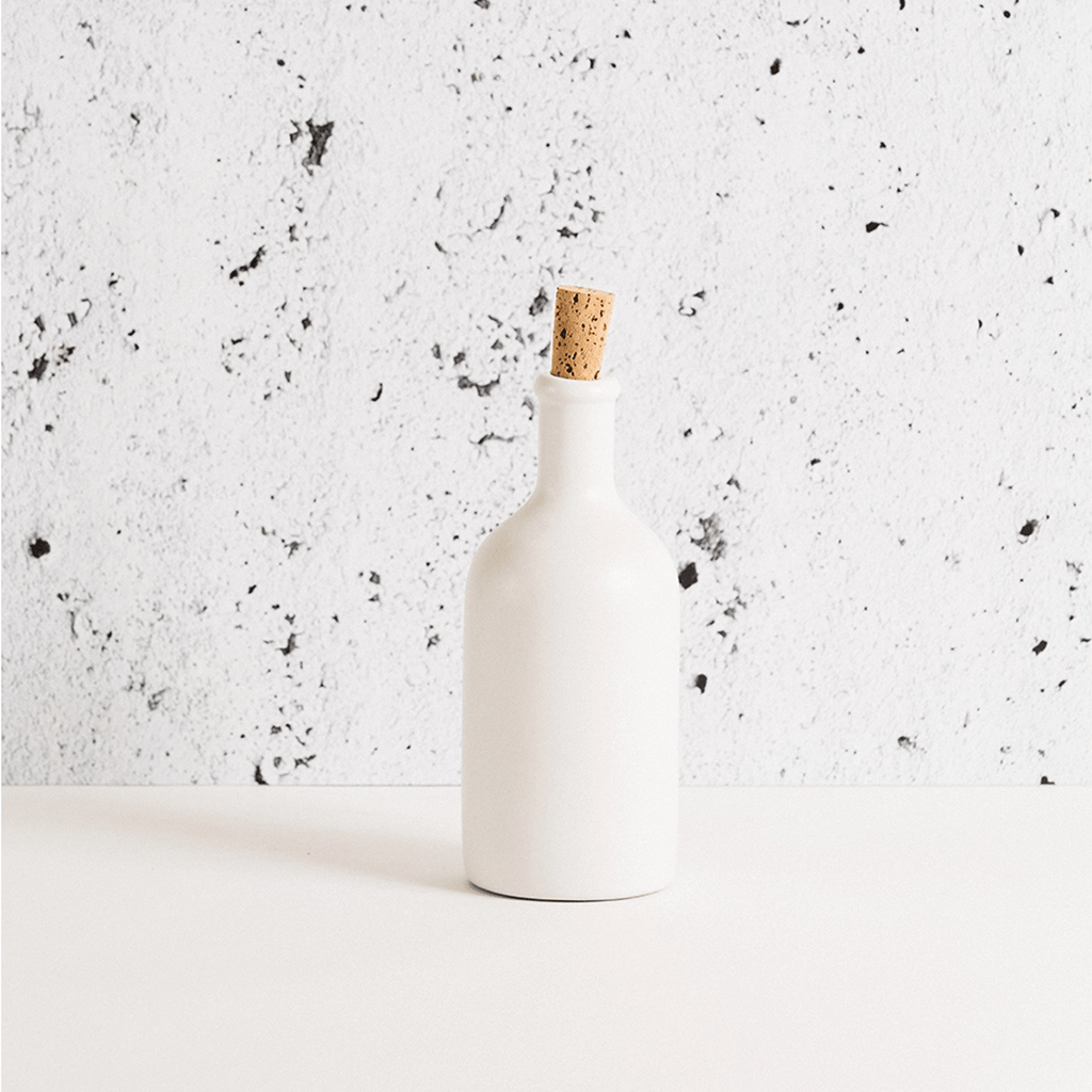 Stoneware Olive Oil Bottle, Jazz 21 oz Matte White - Sage InteriorsGharyanstoneware