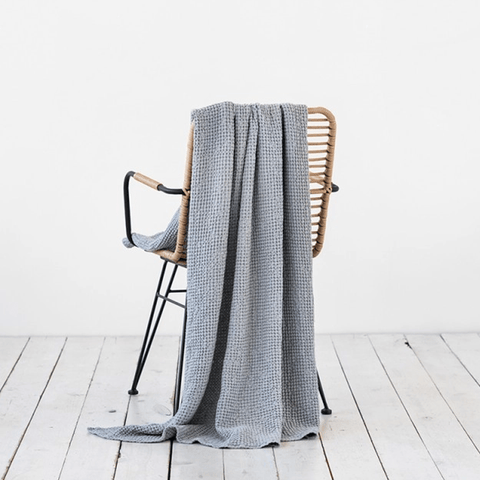 Waffle Throw, Linen and Cotton Blend Light Grey - Sage InteriorsMagic Linen