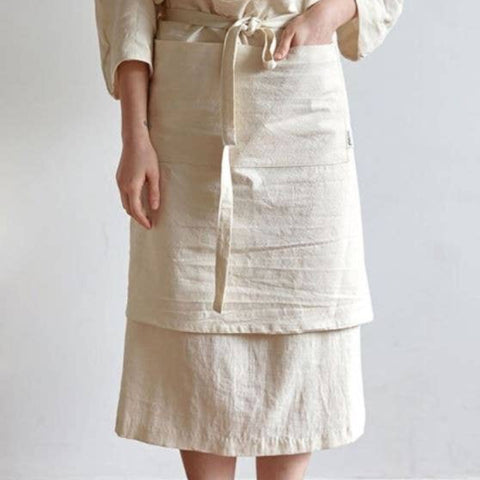 White Half Apron with Pockets