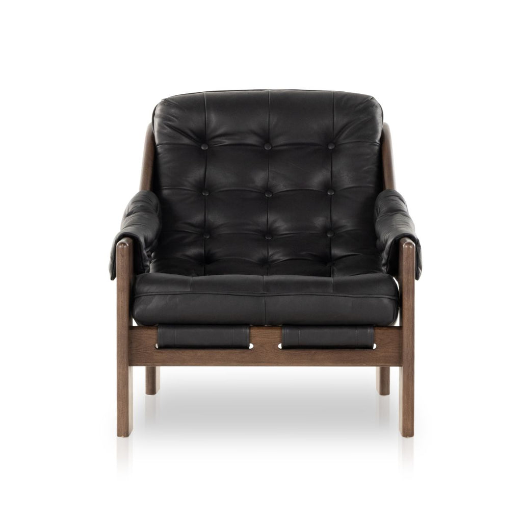 Bassano Tufted Sling Chair, Black Leather